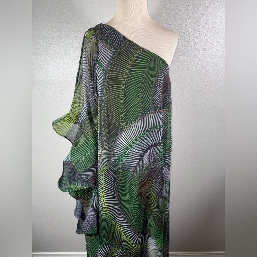 Asymmetric One-Shoulder Maxi Dress in Green Swirl Print - Picture 3 of 10